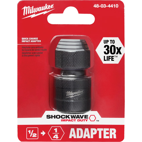 Milwaukee 48-03-4410 Adaptateur de douille carr&eacute;e &agrave; hexagonale pour tournevis &agrave; percussion Shockwave, Chocs, Prise 1/4", Douille 1/2", 1,875" lo