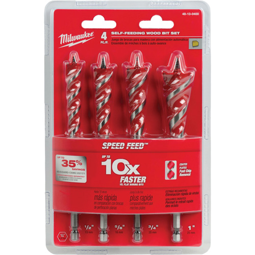 Milwaukee 48-13-0400 Jeu de m&egrave;ches &agrave; bois Speed Feed, 4 morceaux, Acier