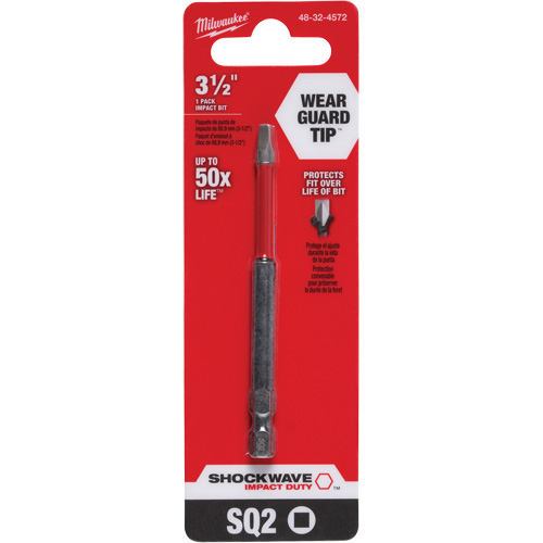 Milwaukee 48-32-4572 Shockwave Impact Duty Power Bit, Square, #2 Tip, 1/4" Drive Size, 3-1/2" Length