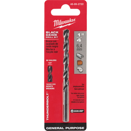 Milwaukee 48-89-2722 Thunderbolt&reg; Jobber Drill Bit, High Speed Steel, 1/4", 4" L, 3-3/4" Flute, 135° Point Angle