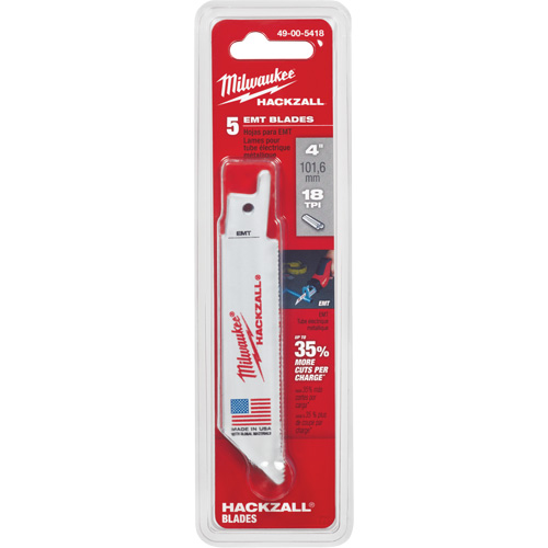 Milwaukee 49-00-5418 M12 Hackzall EMT Blade, Bi-Metal, 18 TPI, 4" L x 3/4" W