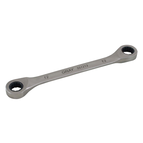 Gray Tools 551213 Double Box End Gear Ratcheting Wrench, 12 Point, 12 mm x 13 mm, Plain Finish