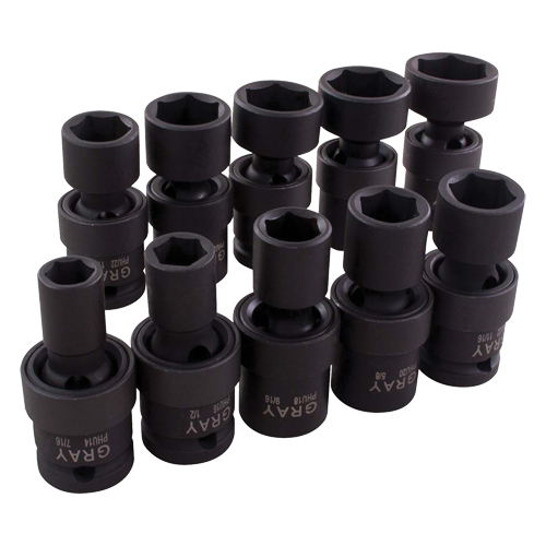 Gray Tools 35810 Universal Joint Socket Set, 10 Pcs, Impact, 1/2" Drive Size
