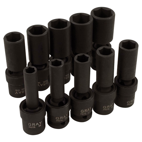Gray Tools 35910 Universal Joint Socket Set, 10 Pcs, Impact, 1/2" Drive Size, Deep
