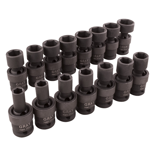 Gray Tools 36815 Universal Joint Socket Set, 15 Pcs, Impact, 1/2" Drive Size
