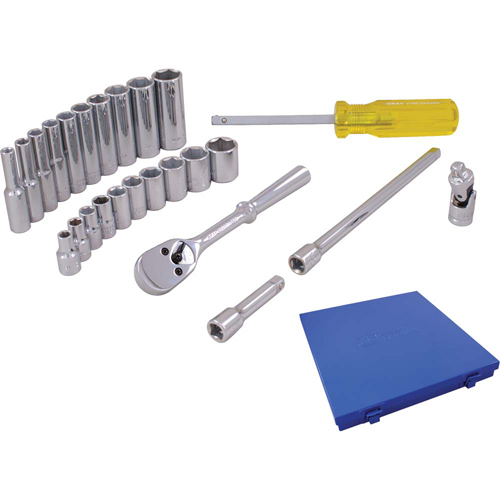 Gray Tools 15025 Socket & Attachment Set, 25 Pcs, 1/4" Drive Size, Deep