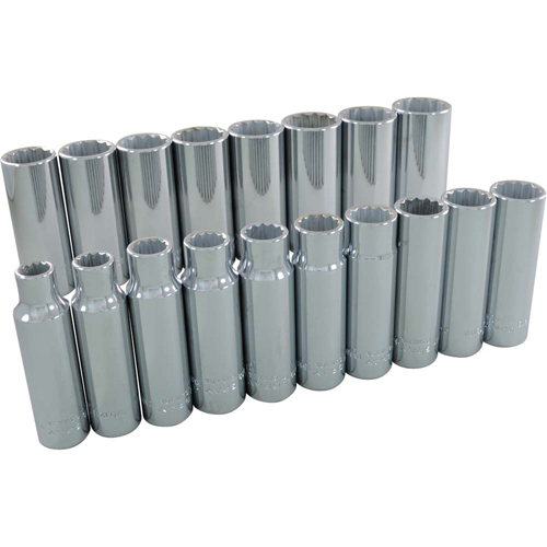 Gray Tools 39318 Socket Set, 18 Pcs, 1/2" Drive Size, Deep