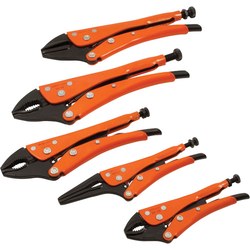 Grip-On BK-SET5-89 Straight Curved & Long Nose Locking Pliers Set, 5 Pieces