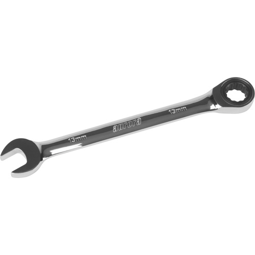 Aurora Tools UAD640 Metric Ratcheting Combination Wrench, 12 Point, 13 mm, Chrome Finish
