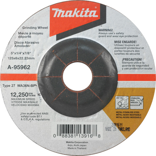 Makita A-95962-25 INOX Grinding Wheel, 5" x 1/4", 7/8" Arbor, Aluminum Oxide, Type 27