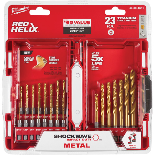Milwaukee 48-89-4631 Jeu de forets pour perceuses et cl&eacute;s &agrave; chocs Shockwave, 23 morceaux, Titane