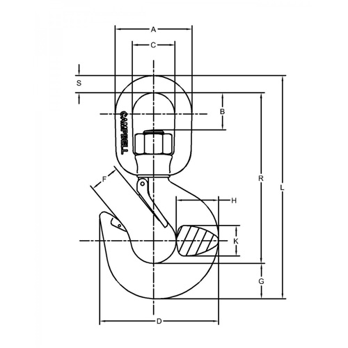 Campbell 3952915PL Crochet de levage pivotant avec loquet
