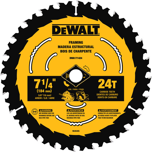 DEWALT DWA171424 Lame de scie circulaire, 7-1/4", 24 dents, Pour Bois
