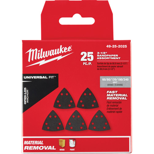 Milwaukee 49-25-2025 Ensemble de papiers abrasifs triangulaires 3-1/2" Open-Lok