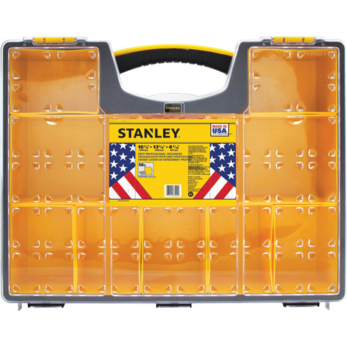 Stanley Tools STST14710 Deep Professional Organizer, 17-1/2" W x 4-1/2" D x 14" H, Black/Yellow