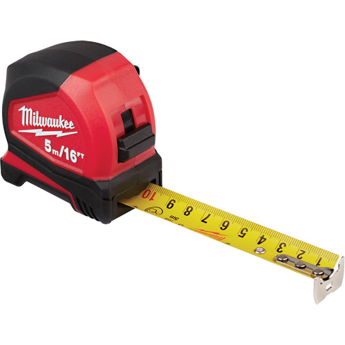 Milwaukee 48-22-6617 Compact Tape Measure, 25 mm x 16'/5 m, Imperial & Metric Graduations