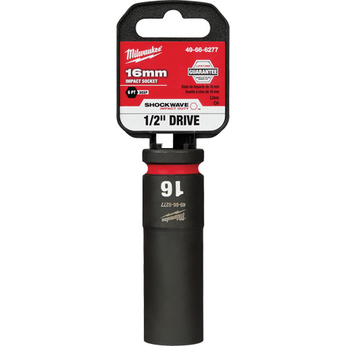 Milwaukee 49-66-6277 Shockwave Impact Duty Socket, Power, 16 mm, 1/2" Drive, 6 Points, Deep