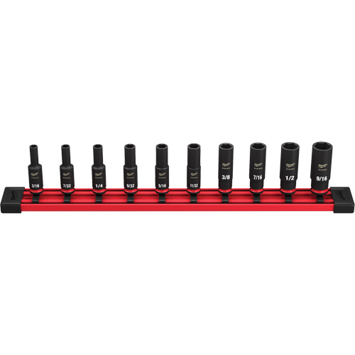 Milwaukee 49-66-7001 Jeu de douilles SAE &agrave; 6 pans Shockwave Impact Duty, 14 Mcx, Chocs, Prise de 1/4", Profond