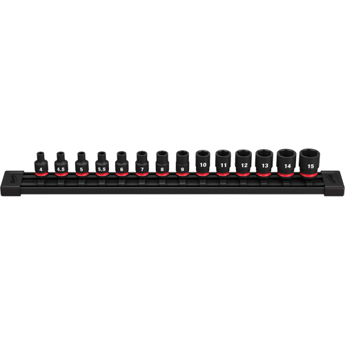 Milwaukee 49-66-7002 Jeu de douilles m&eacute;triques &agrave; 6 pans Shockwave Impact Duty, 14 Mcx, Chocs, Prise de 1/4"