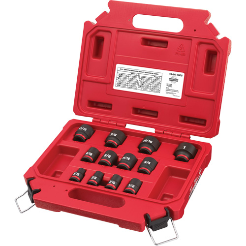 Milwaukee 49-66-7005 Shockwave Impact Duty SAE 6 Point Socket Set, 12 Pcs, Impact, 3/8" Drive Size