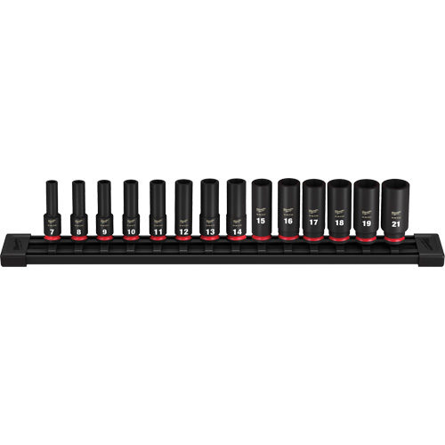 Milwaukee 49-66-7008 Jeu de douilles m&eacute;triques &agrave; 6 pans Shockwave Impact Duty, 14 Mcx, Chocs, Prise de 3/8", Profond