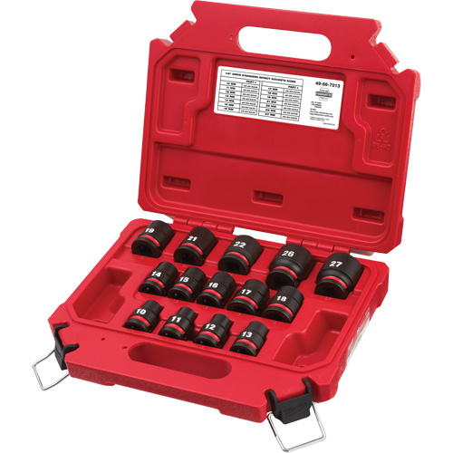 Milwaukee 49-66-7013 Jeu de douilles m&eacute;triques &agrave; 6 pans Shockwave Impact Duty, 14 Mcx, Chocs, Prise de 1/2"