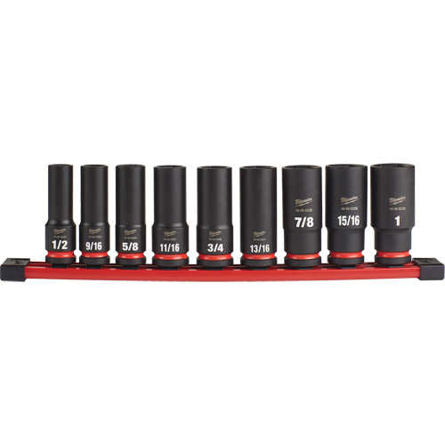 Milwaukee 49-66-7022 Shockwave Impact Duty SAE 6 Point Socket Set, 9 Pcs, Impact, 1/2" Drive Size, Deep