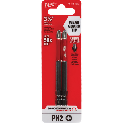 Milwaukee 48-32-4662 Shockwave Impact Duty Screwdriver Bit, Phillips, #2 Tip, 1/4" Drive Size, 3-1/2" Length