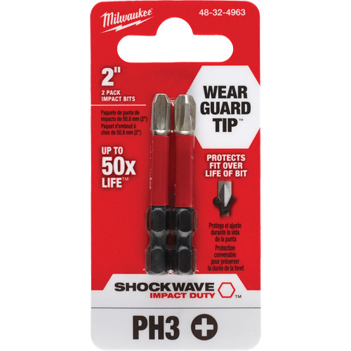 Milwaukee 48-32-4963 Embout de tournevis Shockwave Impact Duty, Phillips, #3, Prise 1/4"