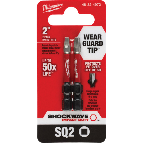 Milwaukee 48-32-4972 Embout de tournevis Shockwave Impact Duty, Carr&eacute;e, #2, Prise 1/4"