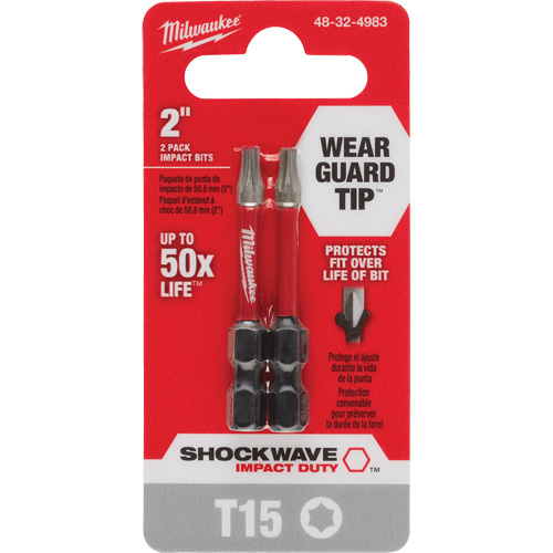 Milwaukee 48-32-4983 Shockwave Impact Duty Screwdriver Bit, Torx, T-15, 1/4" Drive