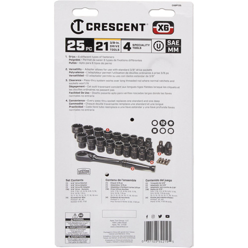 Crescent CX6PT25 Mechanic's Tool Set, 25 Pcs, 3/8" Drive Size