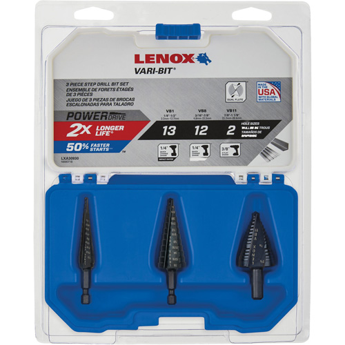 Lenox LXA30930 Step Drill Bit Set, 3 Pieces, High Speed Steel