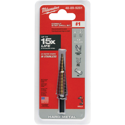 Milwaukee 48-89-9281 Foret &eacute;tag&eacute;, 1/8"/#1 - #1/1/2", Incr&eacute;ments de 1/32", Acier rapide au cobalt