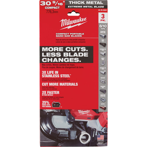 Milwaukee 48-39-0630 Lames-ruban pour coupes de m&eacute;taux extr&ecirc;mes, Acier rapide, 30-9/16" lo x 1/2" la x &eacute;paisseur 0,02", 8/10 dents par pouce