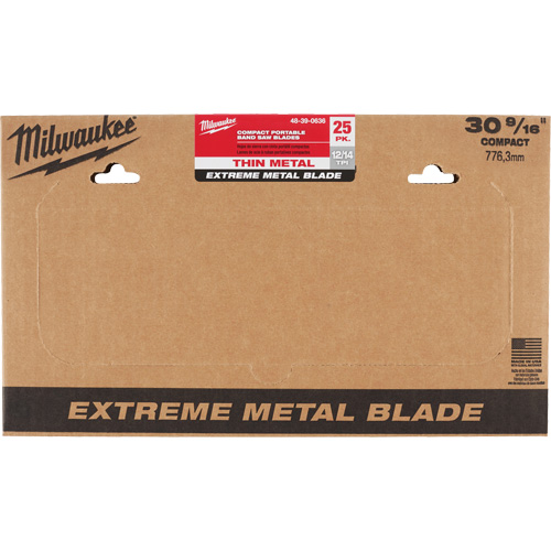 Milwaukee 48-39-0636 Extreme Metal Band Saw Blades, High Speed Steel, 30-9/16" L x 1/2" W x 0.02" Thick, 12/14 TPI