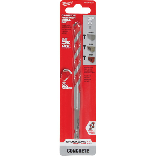 Milwaukee 48-20-9021 Hammer Drill Bit, 3/8", 3-Flat Shank, Carbide