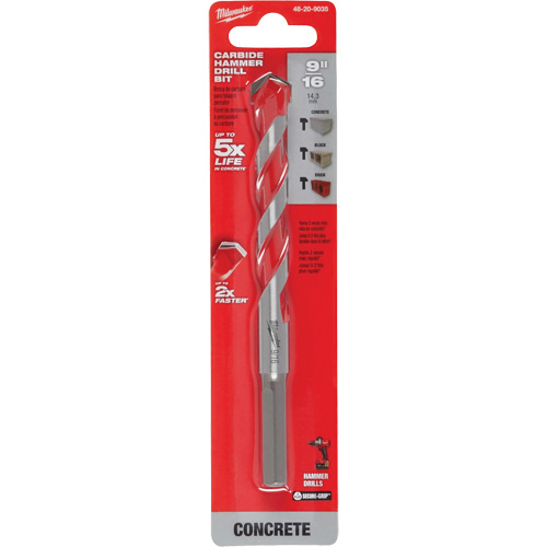 Milwaukee 48-20-9035 Hammer Drill Bit, 9/16", 3-Flat Shank, Carbide