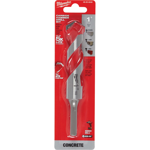 Milwaukee 48-20-9049 Hammer Drill Bit, 1", 3-Flat Shank, Carbide