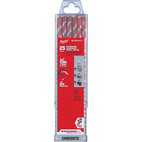 Milwaukee 48-20-9111 Foret pour perceuse &agrave; percussion Shockwave, 1/4", Tige Hexagonale, Carbure