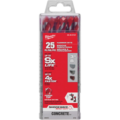 Milwaukee 48-20-9121 Foret pour perceuse &agrave; percussion Shockwave, 3/8", Tige Hexagonale, Carbure
