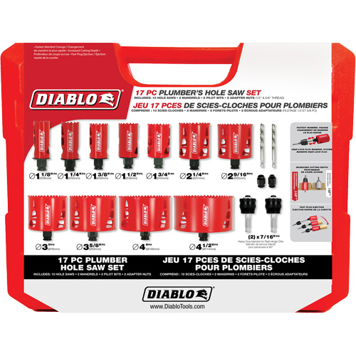Diablo DHS17SPL Plumber's Bi-Metal Hole Saw Set, 17 Pieces