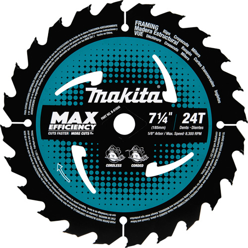 Makita B-61656 Carbide-Tipped Max Efficiency Framing Circular Saw Blade, 7-1/4", 24 Teeth, Wood Use