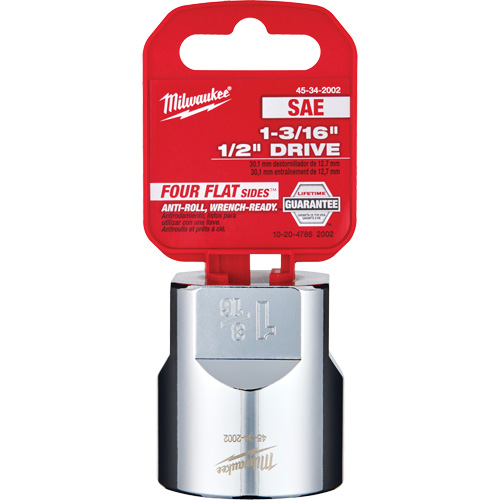 Milwaukee 45-34-2002 SAE Socket with Four Flat Sides, 1-3/16", 1/2" Drive, 6 Points