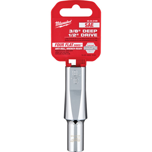 Milwaukee 45-34-2100 SAE Socket with Four Flat Sides, 3/8", 1/2" Drive, 6 Points, Deep