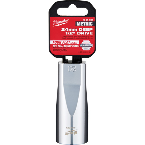 Milwaukee 45-34-2124 Metric Socket with Four Flat Sides, 24 mm, 1/2" Drive, 6 Points, Deep