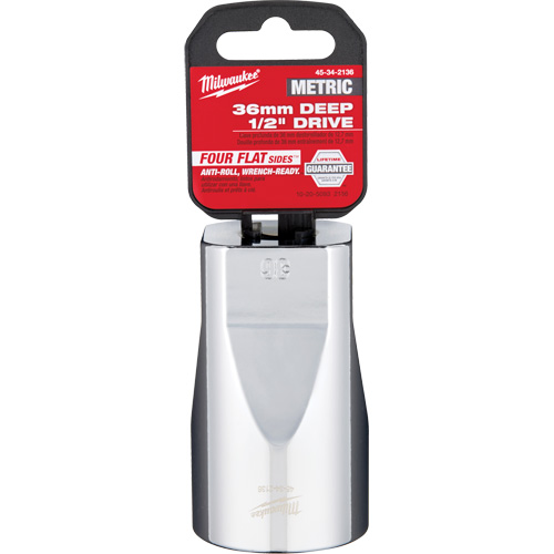 Milwaukee 45-34-2136 Metric Socket with Four Flat Sides, 36 mm, 1/2" Drive, 6 Points, Deep