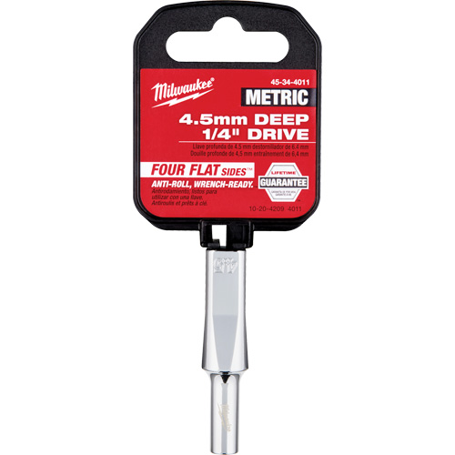 Milwaukee 45-34-4011 Douille m&eacute;trique avec c&ocirc;t&eacute;s Four Flats, 4,5 mm, Prise 1/4", 6 pans, Profond