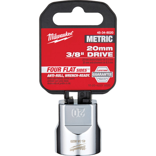 Milwaukee 45-34-8020 Metric Socket with Four Flat Sides, 20 mm, 3/8" Drive, 6 Points