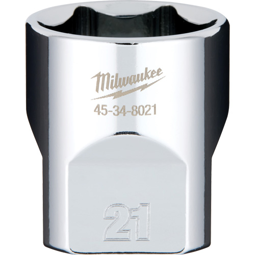 Milwaukee 45-34-8021 Douille m&eacute;trique avec c&ocirc;t&eacute;s Four Flats, 21 mm, Prise 3/8", 6 pans